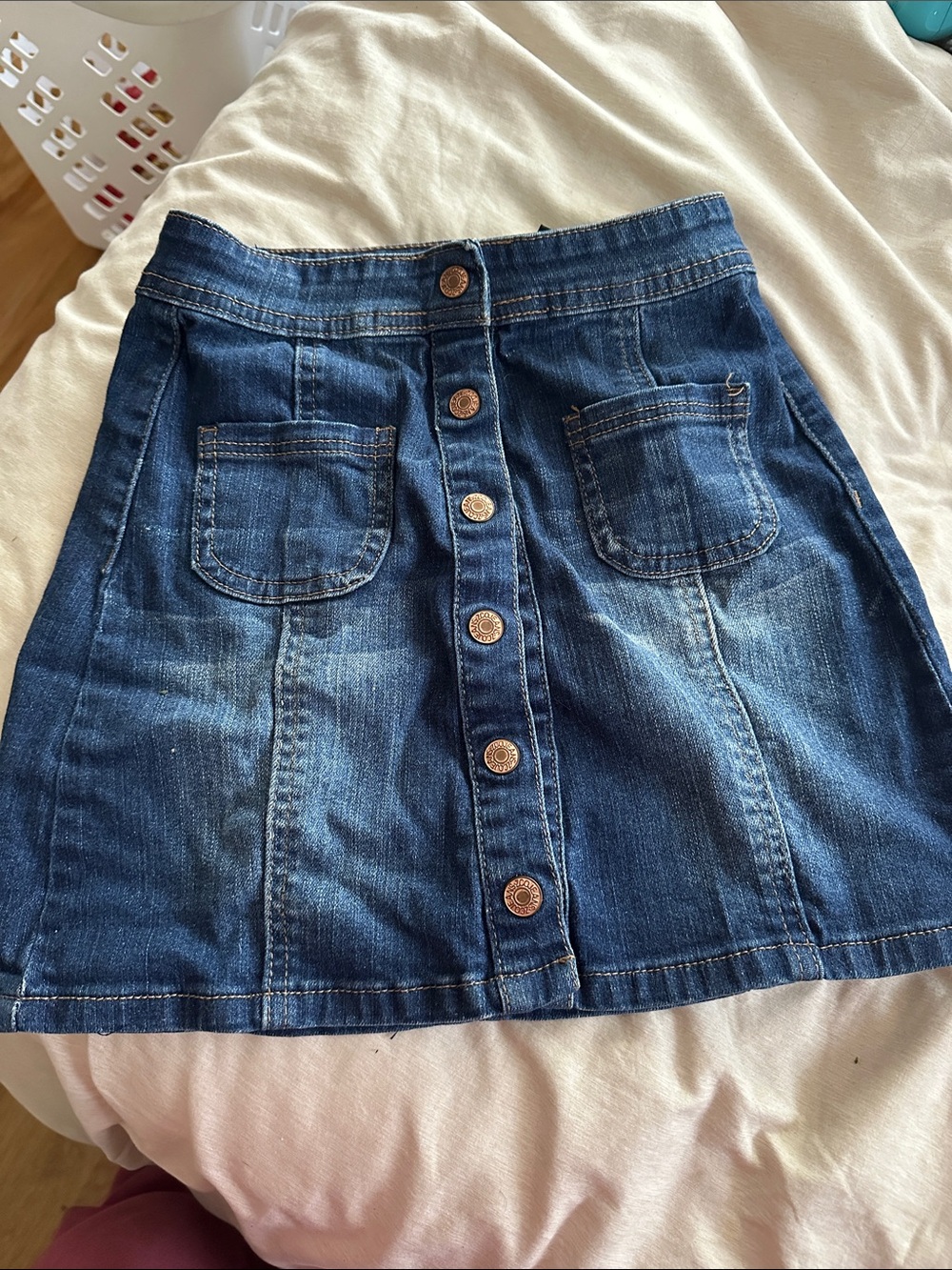 Girls' Dark Blue Denim Button-Front Skirt
